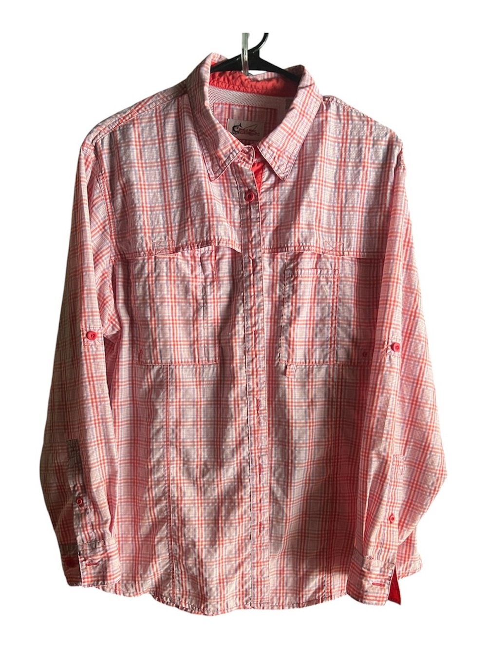 Bass Pro Shops Men's Coral Plaid Button-Down Shirt - Picture 1 of 4